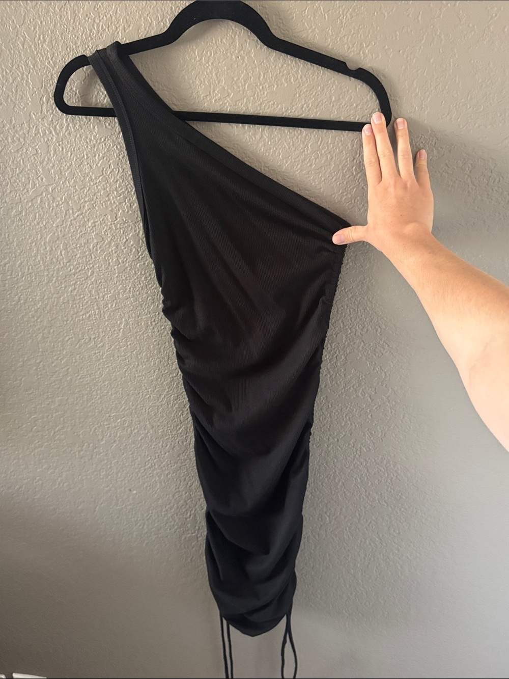 One-Shoulder Black Ruched Dress - Picture 2 of 3
